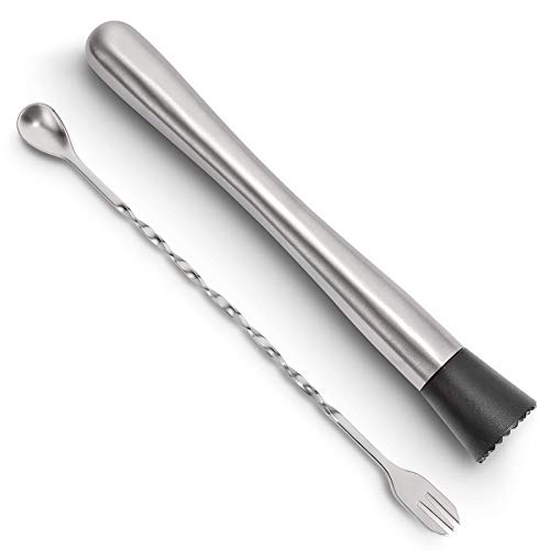 Hiware Stainless Steel Cocktail Muddler and Mixing Spoon Set