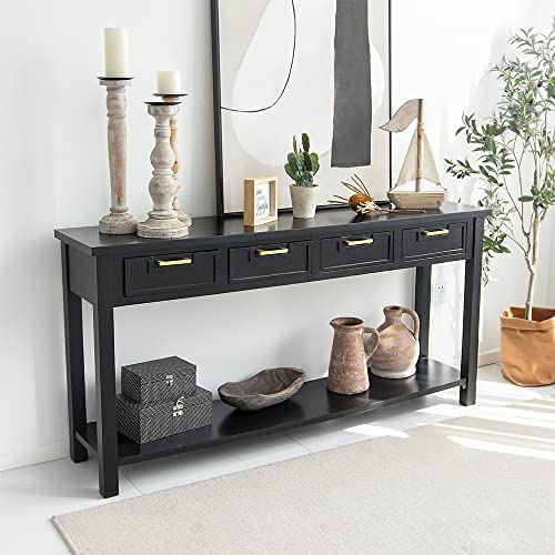 HLXZN Console Table for Entryway - 60 Inch Sofa Table w/4 Drawers and Bottom Shelf