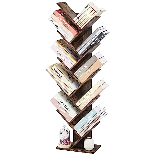 SUNMORY 6 Tier Tree Bookshelf, Small Bookcase with Storage Cabinet, Modern  Tall Narrow Bookshelves Organizer, Floor Standing Book Shelf for