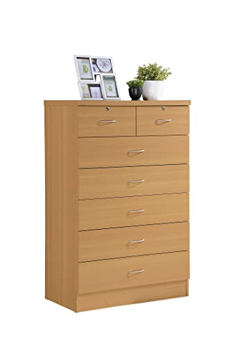 HODEDAH IMPORT HI70DR Beech 7 with Locks On 2-Top Chest of Drawers