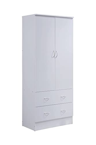 HODEDAH IMPORT Two Door Wardrobe, with Two Drawers, and Hanging Rod, White