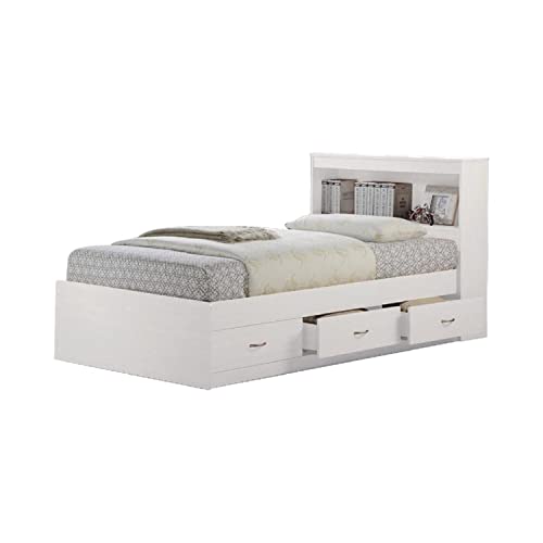 Hodedah Twin-Size Captain Bed with 3-Drawers and Headboard in White