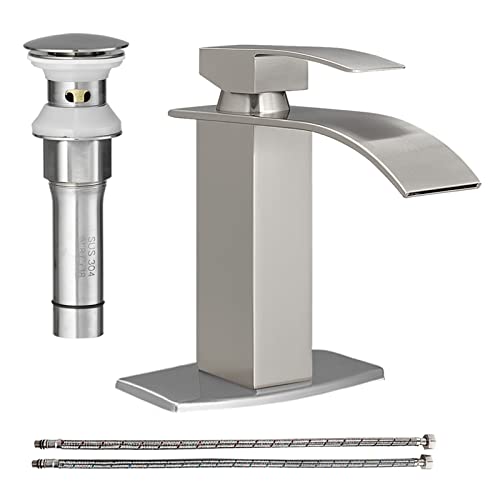 Hoimpro Brushed Nickel Waterfall Bathroom Faucet