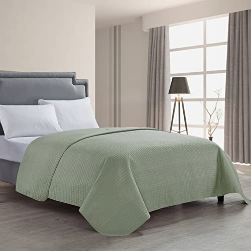 HollyHOME Luxury Checkered Super Soft Solid Single Pinsonic Quilted Bed Quilt Bedspread Bed Cover 86"x96", Sage, Full/Queen