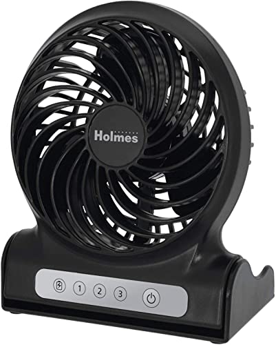 Holmes 4" Personal Fan: Rechargeable Battery Operated - Black