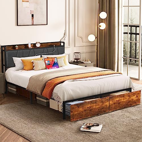 HOMBCK Full Size Bed Frame with Storage