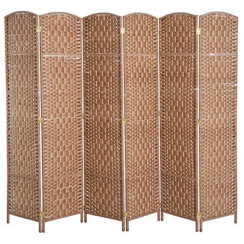 HOMCOM 6' Tall Wicker Weave 6 Panel Room Divider Privacy Screen - Natural