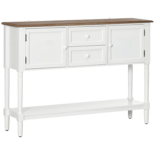 HOMCOM Console Table with Drawers, Vintage Entryway Table with 2 Drawers, Cabinets and Bottom Shelf, Retro Sofa Table for Living Room, Bedroom, White