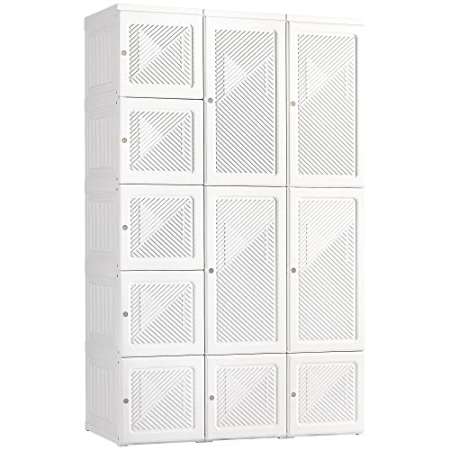 HOMCOM Portable Wardrobe Closet with Cube Storage, Hanging Rods, and Magnet Doors