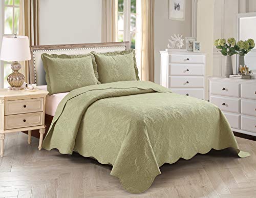 Lightweight Sage Green Bedspread Set, Full/Queen