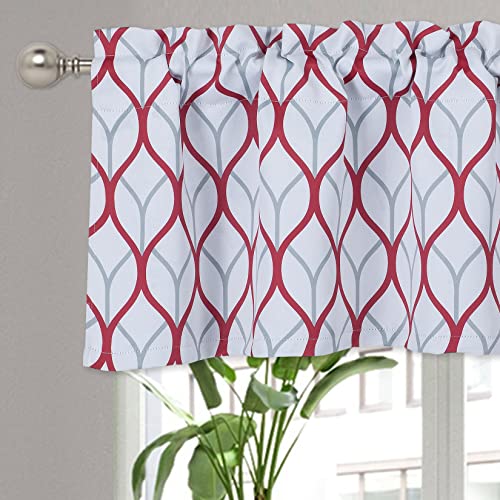 Red Geometric Trellis Thermal Insulated Valance, 54" x 18