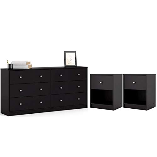 Black 3-Piece Bedroom Set with 6-Drawer Dresser and 2 Nightstands