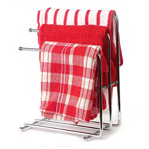Home-X Free Standing Towel Rack - Holds 3 Towels, Polished Chrome Finish