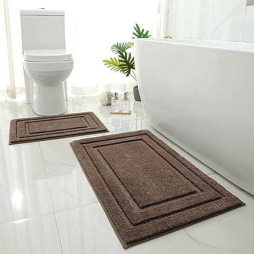 HOMEIDEAS Bathroom Rugs Set - Super Soft and Absorbent Non Slip Microfiber Bath Mats (Brown)
