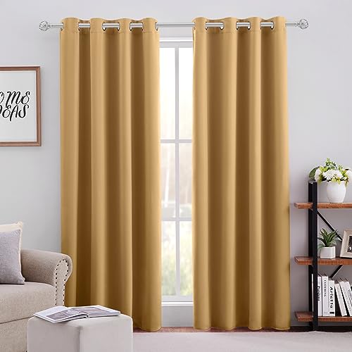 Gold Blackout Curtains 52x84 - 2 Panels Set for Bedroom and Living Room