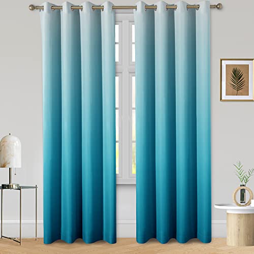 Turquoise Ombre Blackout Curtains - 52 X 84 Inch - Set of 2 Panels