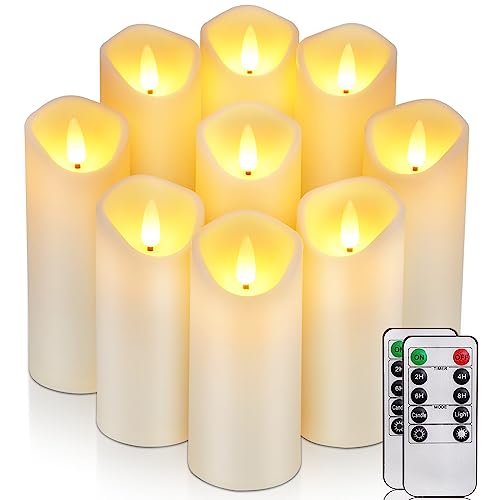 Homemory Flameless Candles, LED Candles, Battery Operated Candles with Remote Timers, Electric Fake Candles, Made of Frosted Plastic, Won't Melt, Ivory, Set of 9