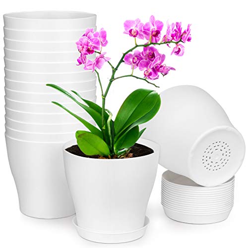 homenote Plant Pots: Set of 15 Plastic Planters with Multiple Drainage Holes and Tray
