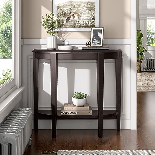 Modern Half Moon Accent Console Table with Storage Shelf