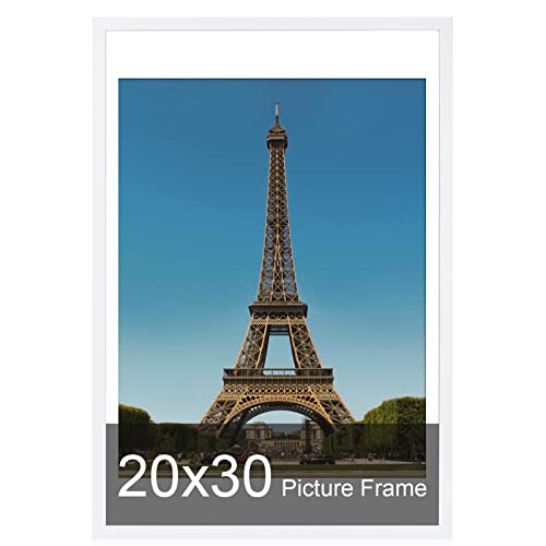 HOMESEVEN 20x30 Frame, 20x30 Picture Frame Matted to 18x24, Solid Wood Poster Frame-Horizontal and Vertical Wall Hanging for Home, Exhibition, Caffe(White)