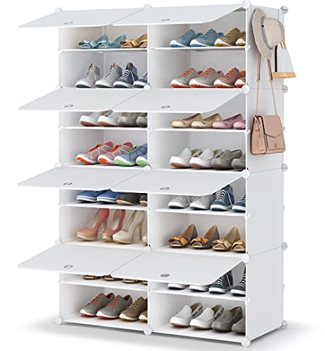  UNZIPE Shoe Rack Organizer, 4 Cube 8 Tier Covered Storage  Cabinet 16 Pairs Freestanding DIY Shelves Plastic Shoes for Closet Entryway  Hallway Bedroom or Garage, White : Home & Kitchen