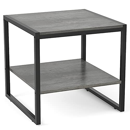 Homieasy Square End Table with 2-Tier Storage Shelf