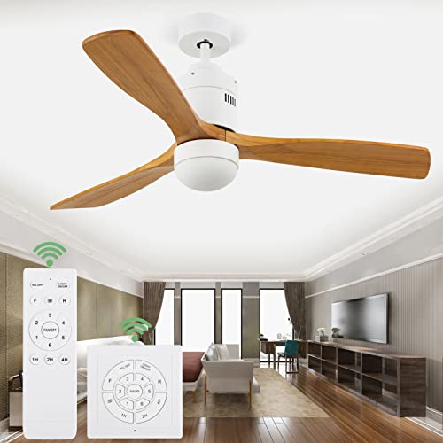 Homkea 52" Outdoor Wood Ceiling Fan with Lights and Remote Control