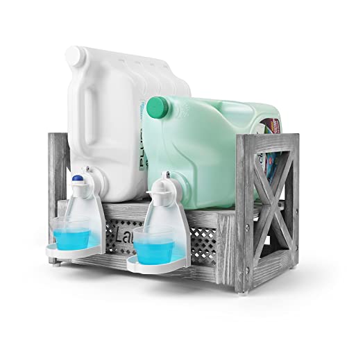 Wooden Laundry Detergent Organizer - Farmhouse Grey 2PC Bottles Holder