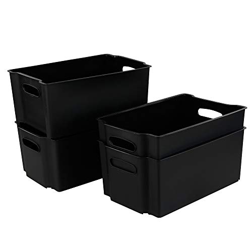 Hommp 4-Pack Black Stackable Plastic Storage Basket/Storage Bin Organizer