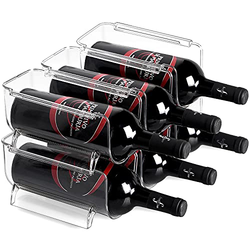 HommyPrefer 6 Pack Refrigerator Wine Rack, Stackable Acrylic Wine Rack for Refrigerator Bottle Organizer Holder, Freestanding Plastic Wine Rack Organizer Bins for Refrigerator, Kitchen Cabinet, Bar