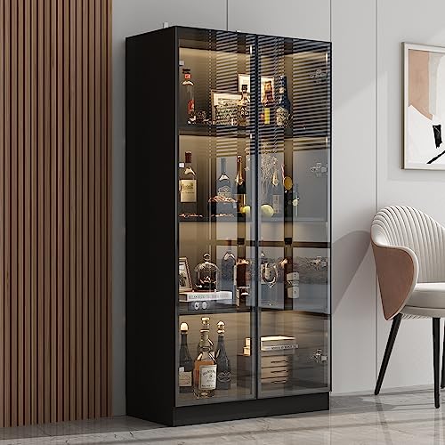 Homsee Bookcase with 4-Tier Shelves and Glass Doors