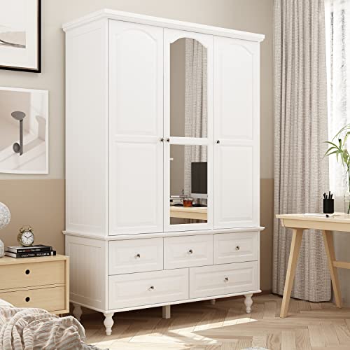 Homsee Wardrobe Armoire with Mirror and Ample Storage