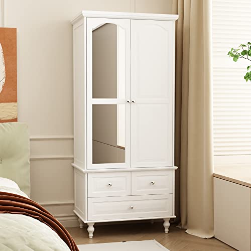 Homsee Wooden Wardrobe Armoire with Mirror and Ample Storage