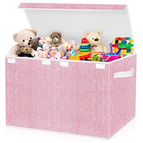 Large Pink Toy Box Chest for Girls - Kids Storage Organizer