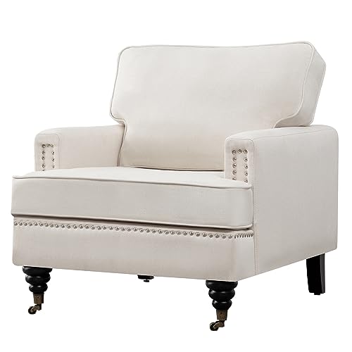 HOMYKA Accent Chair - Modern Linen Fabric Oversized Reading Armchair