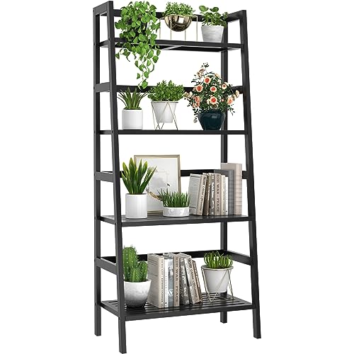 Homykic 4-Tier Black Bookshelf Ladder Shelf