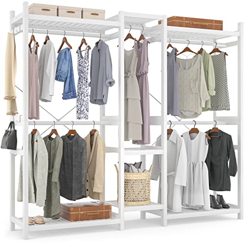 Homykic Large Bamboo Clothes Rack with Shelves and 5 Rods