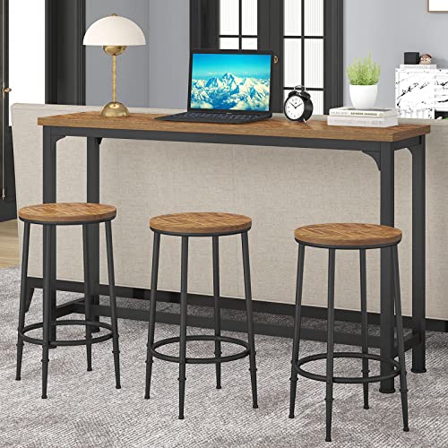 3-Piece Brown Bar Table Set with Stools for Breakfast Nook or Living Room