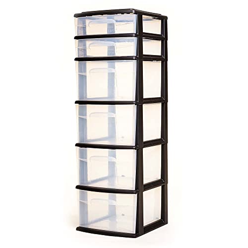 Homz Plastic 6 Clear Drawer Storage Container Tower