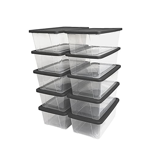 Homz Snaplock Stackable 6 Quart Clear Organizer Storage Container Bin with Tight Seal Gray Lid for Home Organization (10 Pack)