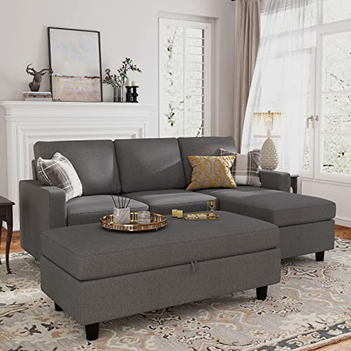 HONBAY Reversible Sectional Couch with Ottoman L-Shaped Sofa
