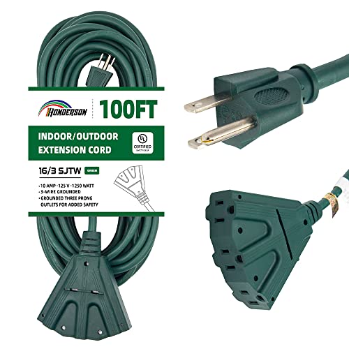 HONDERSON 100 FT Outdoor Extension Cord with 3 Electrical Power Outlets