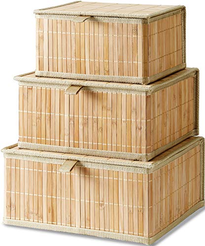 Honygebia Set of 3 Woven Lidded Storage Baskets - Beige Kitchen Shelf Organizer