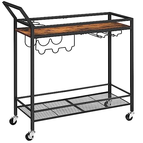 HOOBRO 2-Tier Kitchen Bar Cart with Wine Rack and Glass Holder