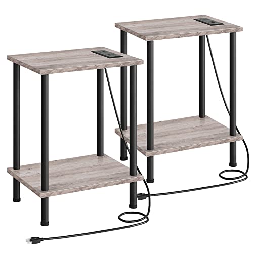 HOOBRO Set of 2 End Tables with Charging Station