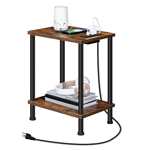 HOOBRO 2-Tier Side Table with Charging Station and USB Ports