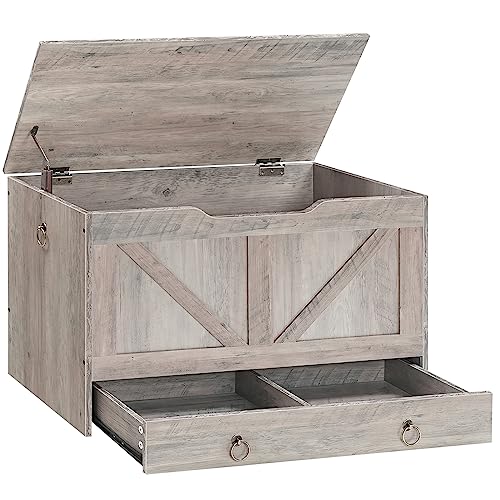 HOOBRO Wooden Storage Chest with Drawer and Shoe Bench in Greige
