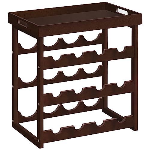 Modern Bamboo 12-Bottle Wine Rack with Detachable Tray