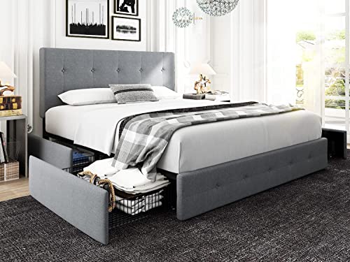 Hoomic King Platform Bed Frame with Adjustable Headboard & Storage Drawers