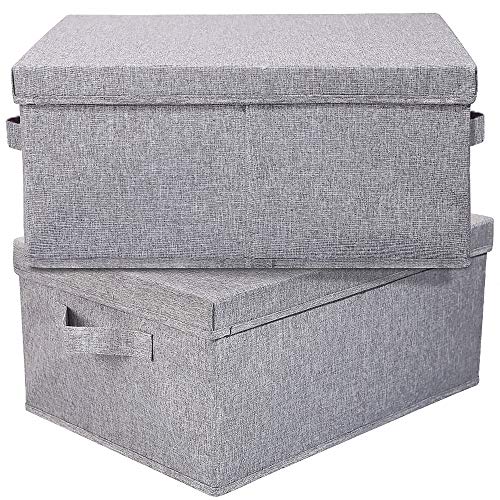 Hoonex Linen Storage Bins with Lids, 2 Pack, Light Grey
